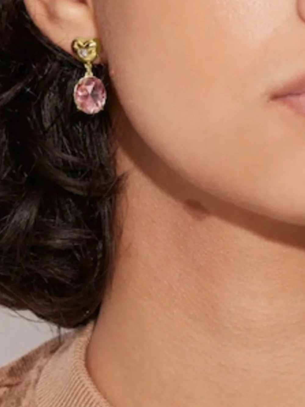 COACH Pink Crystal Heart Drop Earrings - Gold Tone - Picture 5 of 5